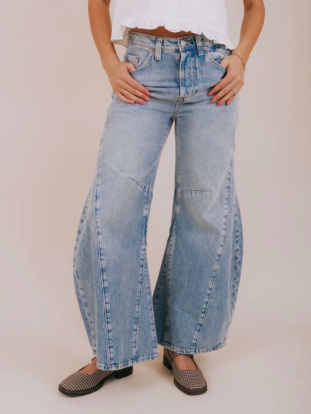 NWT Free People Eden Slouchy Wide Leg Jeans 24 Medium Wash Baggy Denim $148